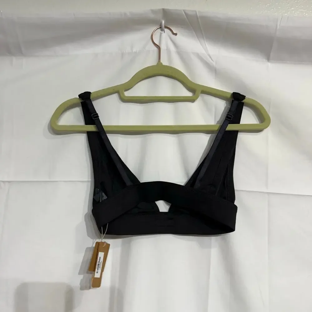SKIMS Signature Swim Onyx Black Plunge Bikini Top Sz XXS NWT